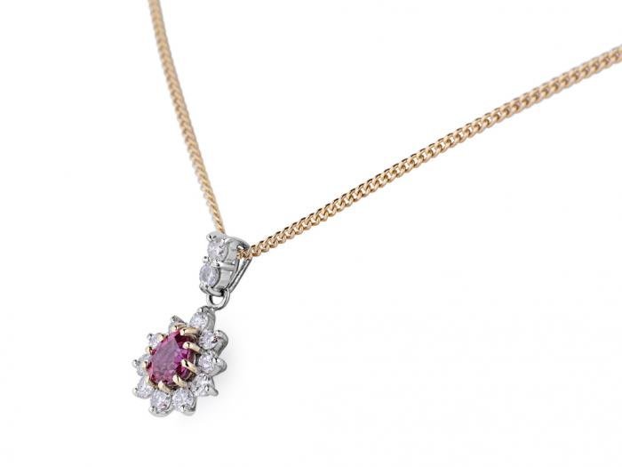 Ruby & Diamond Pendant on chain - Image 2