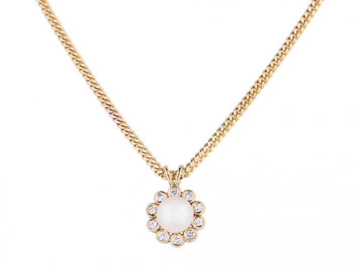Cultured Pearl & Diamond Pendant on Chain