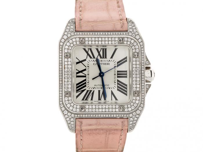 Preowned Cartier Santos 100 Diamond Watch 