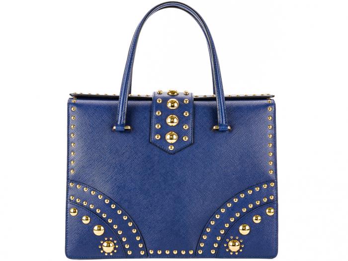 Prada Studded Saffiano Flap Bag - Image 6