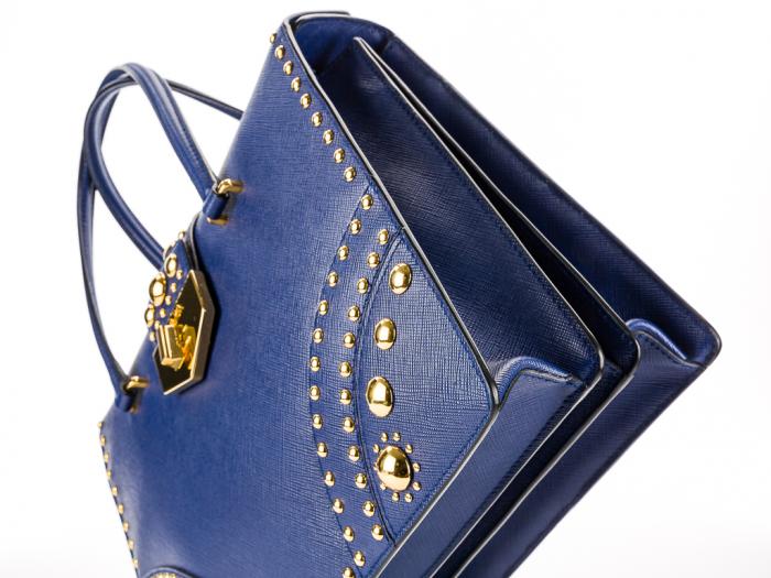 Prada Studded Saffiano Flap Bag - Image 3