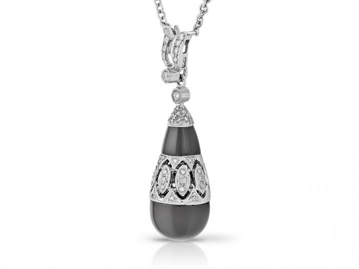 Onyx and Diamond Pendant on Chain - Image 2