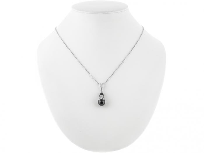 Onyx and Diamond Pendant on Chain - Image 3