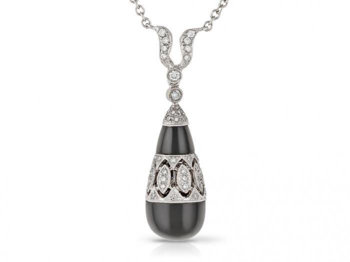 Onyx and Diamond Pendant on Chain