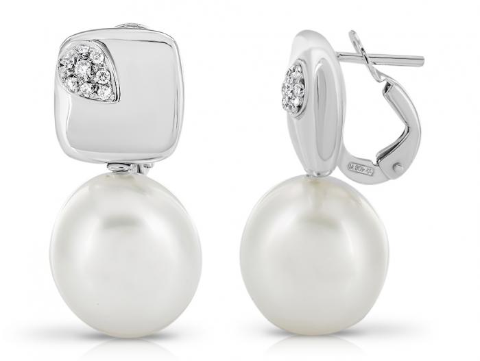Pearl & Diamond Drop Earrings - Image 2