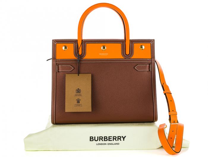 Burberry Tan and Orange Small Title Bag - Image 5