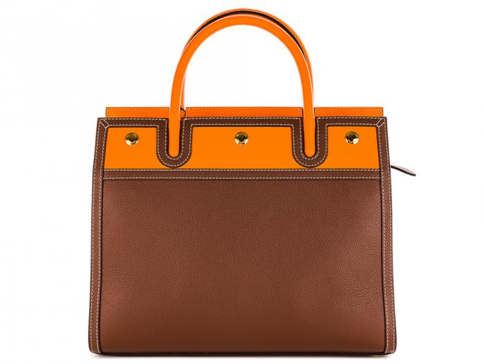 Burberry Tan and Orange Small Title Bag - Image 6