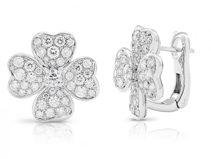 Four Leaf Clover Pave Diamond Earrings - Image 2