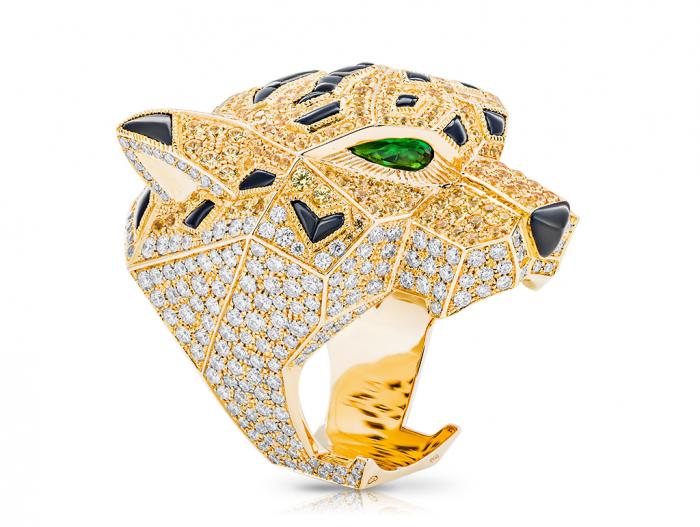 Diamond Round Brilliant Cut Men’s Panther Ring - Image 2