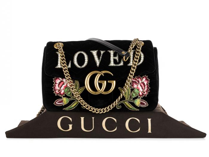 Gucci Velvet Embroidered GG Marmont Shoulder Bag - Image 6