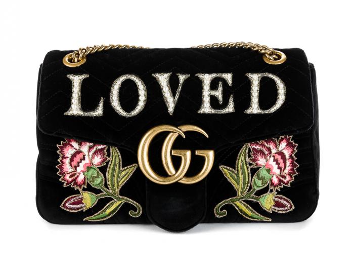 Gucci Velvet Embroidered GG Marmont Shoulder Bag