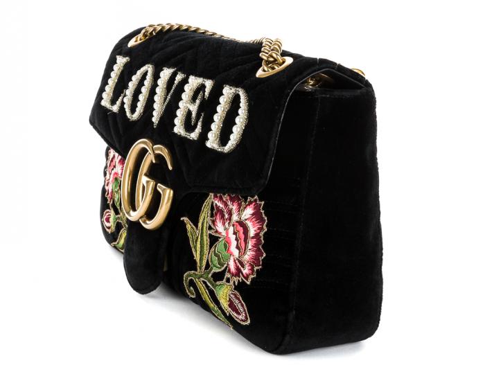 Gucci Velvet Embroidered GG Marmont Shoulder Bag - Image 2