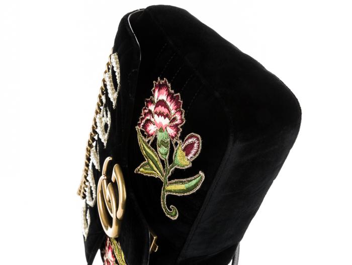 Gucci Velvet Embroidered GG Marmont Shoulder Bag - Image 4