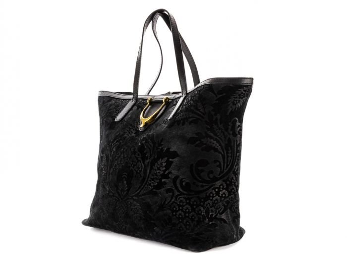 Gucci Brocade Leather Soft Stirrup Tote Bag - Image 2