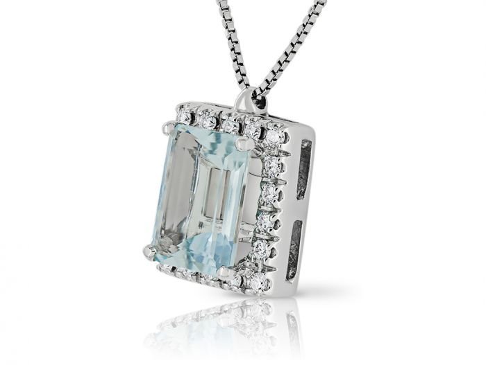 Aquamarine & Diamond Pendant on Chain - Image 2