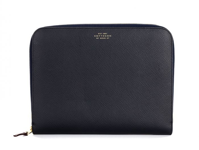 Smythson Panama Cross-Grain Leather Zip-Around Pouch 
