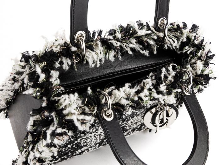Christian Dior Medium Black & White Tweed Lady Dior Bag - Image 5