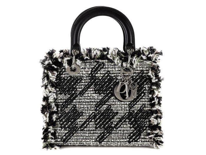 Christian Dior Medium Black & White Tweed Lady Dior Bag