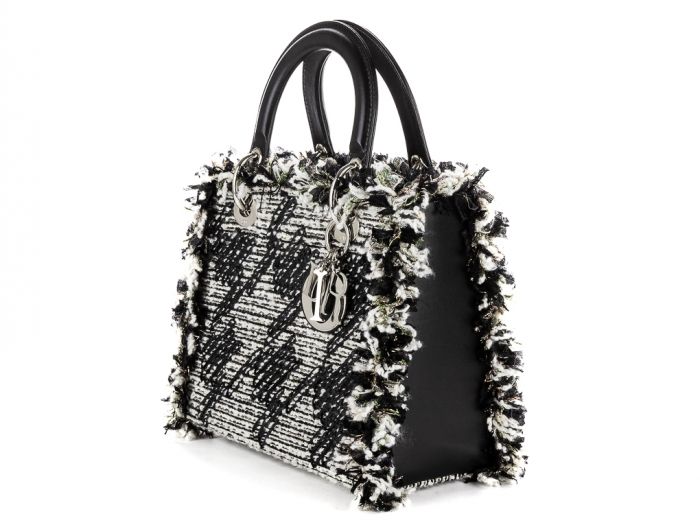Christian Dior Medium Black & White Tweed Lady Dior Bag - Image 2