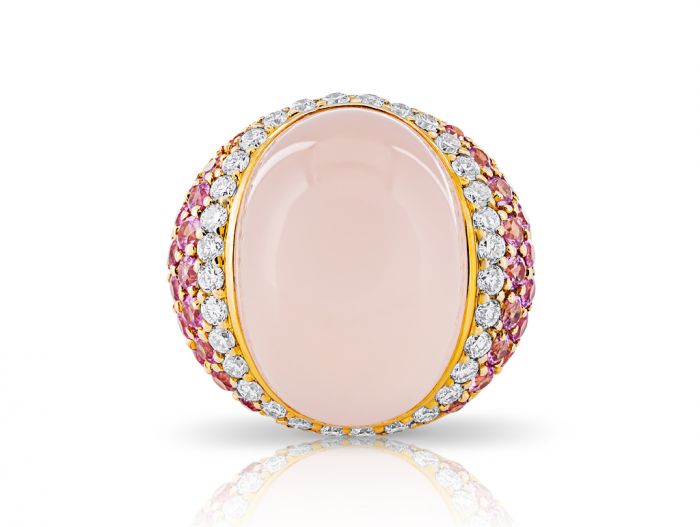 Rose Quartz, Sapphire & Diamond Ring