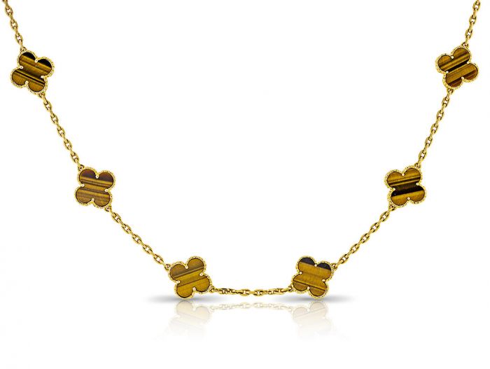 Van Cleef and Arpels Alhambra 20 Motif Tiger's Eye Necklace