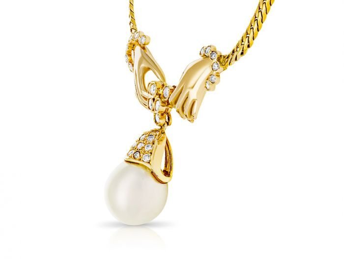 Pearl & Diamond Drop Pearl Necklace