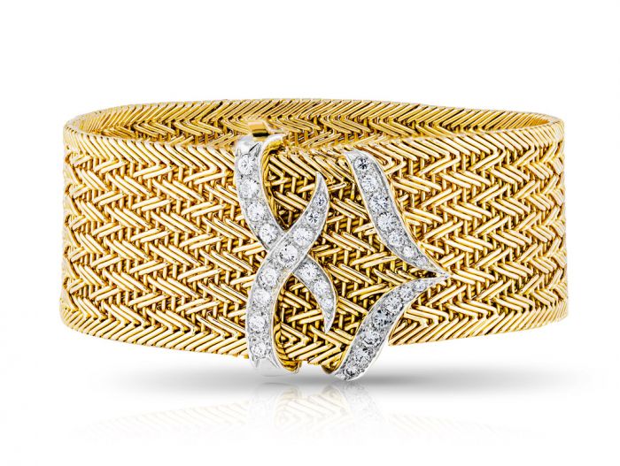 Wide Diamond Set Woven Bracelet