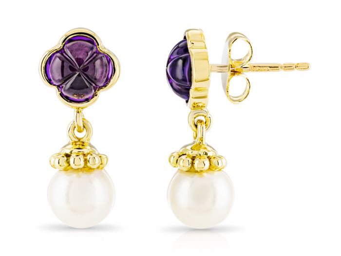 Pearl & Amethyst Drop Earrings