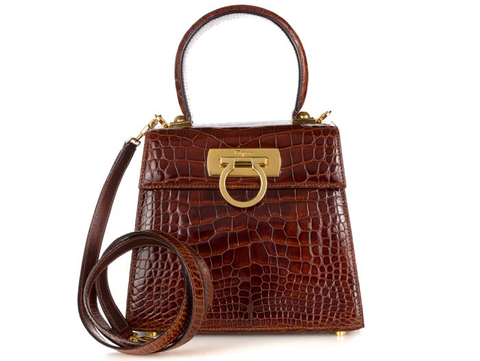 Salvatore Ferragamo Gancini Crocodile Top Handle Bag