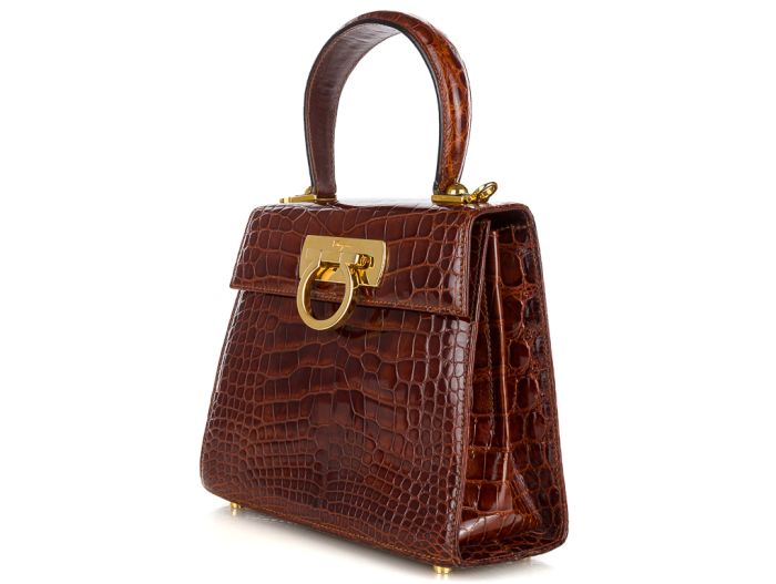 Salvatore Ferragamo Gancini Crocodile Top Handle Bag