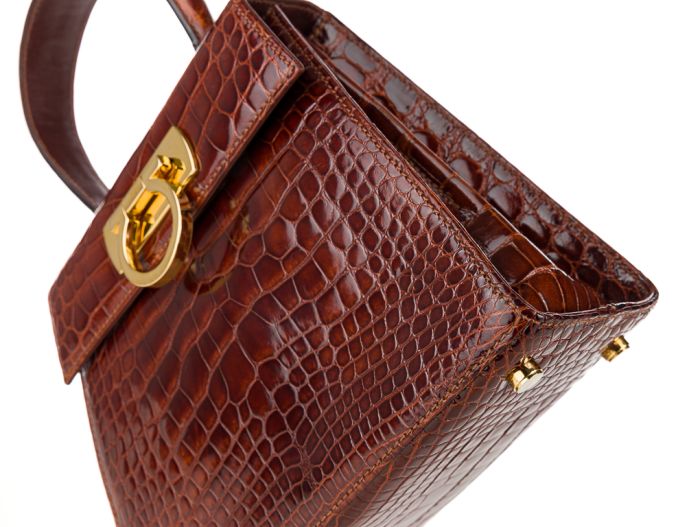 Salvatore Ferragamo Gancini Crocodile Top Handle Bag