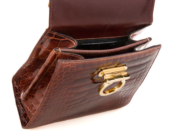 Salvatore Ferragamo Gancini Crocodile Top Handle Bag