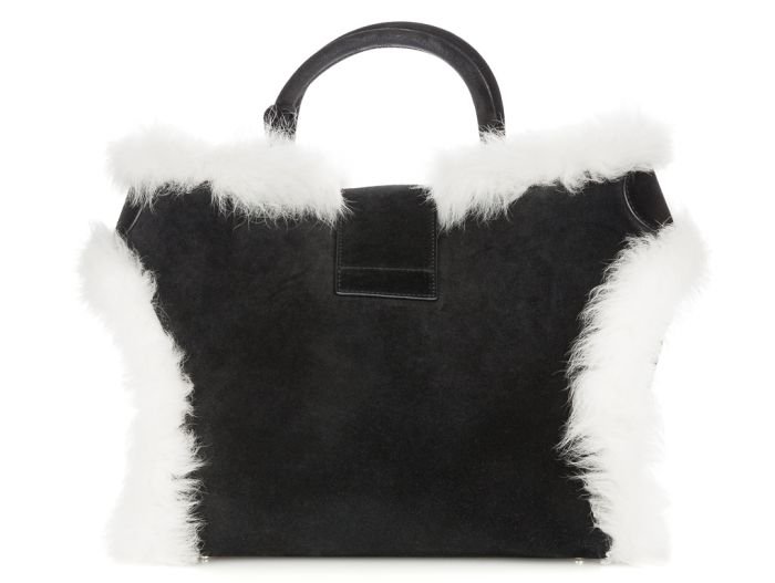 Roger Vivier Pilgrim De Jour Small Shearling-trimmed Suede Tote