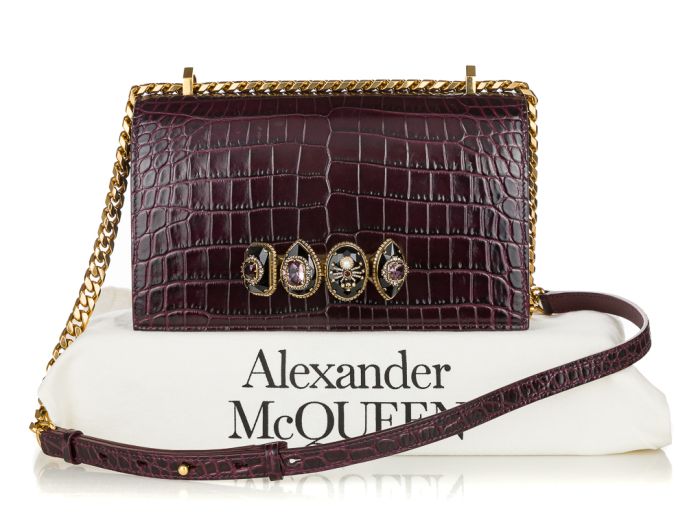 Alexander McQueen Croc-Embossed Spider Jeweled Bag