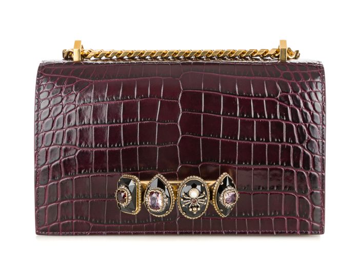Alexander McQueen Croc-Embossed Spider Jeweled Bag