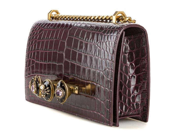 Alexander McQueen Croc-Embossed Spider Jeweled Bag