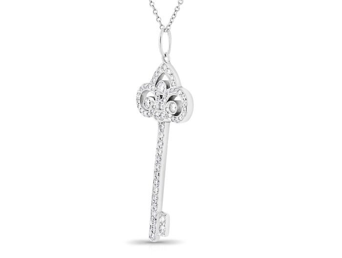 Tiffany & Co Fleur de Lis 1.5 Inch Diamond Key Pendant - Image 2