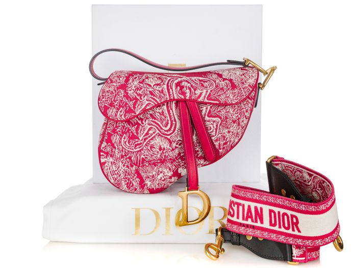 Christian Dior Saddle Raspberry Toile de Jouy Reverse Medium Bag