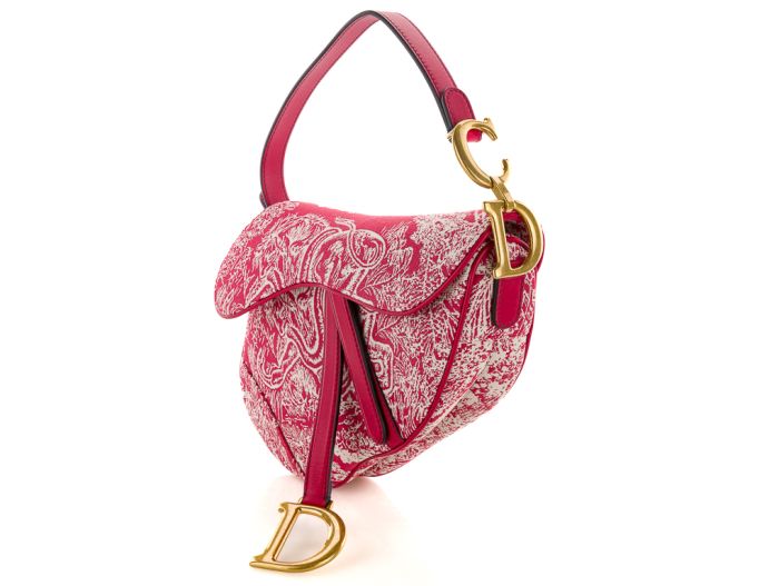 Christian Dior Saddle Raspberry Toile de Jouy Reverse Medium Bag