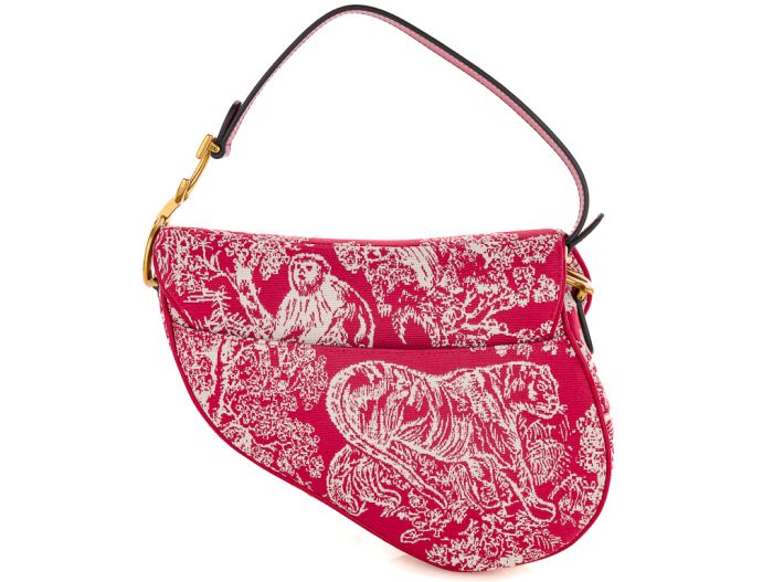 Christian Dior Saddle Raspberry Toile de Jouy Reverse Medium Bag
