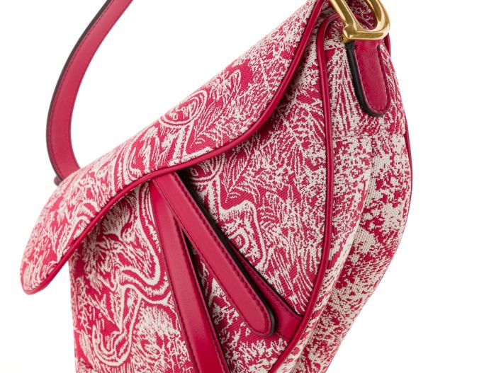 Christian Dior Saddle Raspberry Toile de Jouy Reverse Medium Bag
