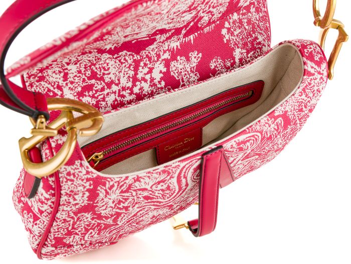 Christian Dior Saddle Raspberry Toile de Jouy Reverse Medium Bag