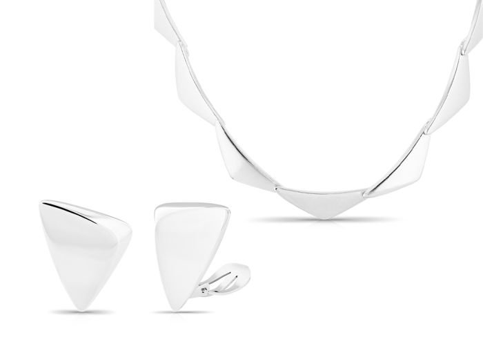 Georg Jensen sterling Silver Peak Necklace and Clip Earrings