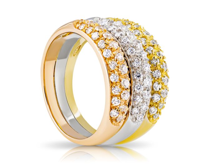 CZ Tri Colour Half Eternity Ring - Image 2