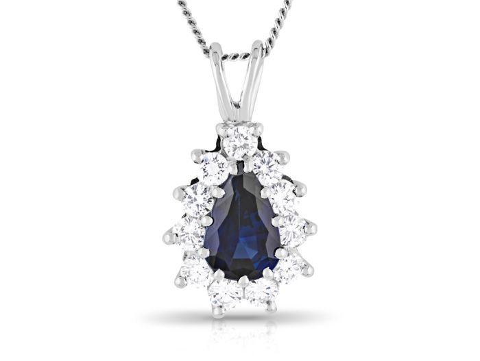 Synthetic Sapphire and Diamond Pendant on Chain