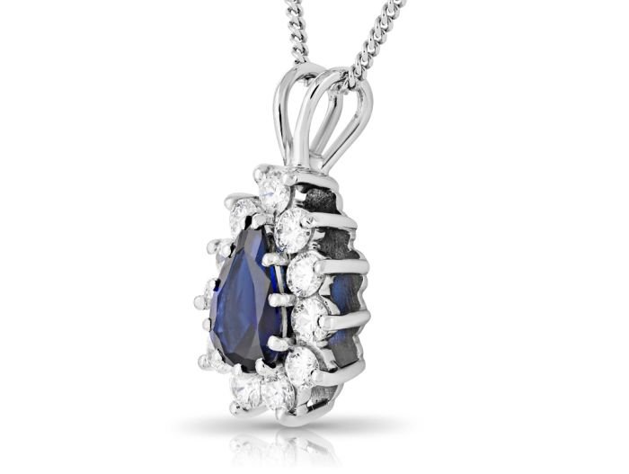 Synthetic Sapphire and Diamond Pendant on Chain - Image 2
