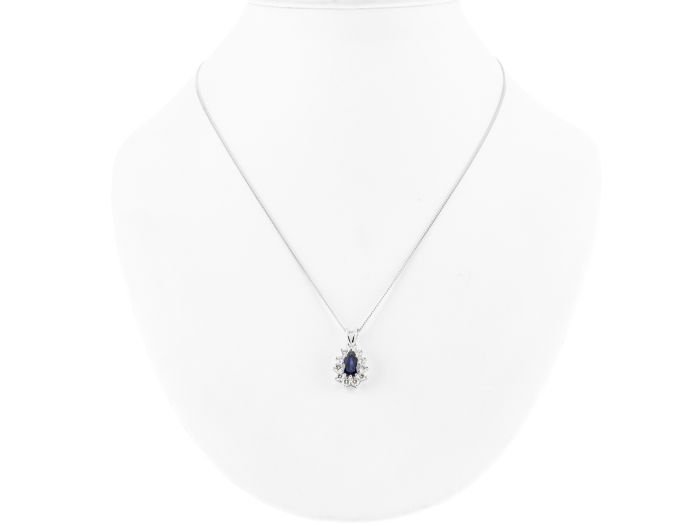 Synthetic Sapphire and Diamond Pendant on Chain - Image 3