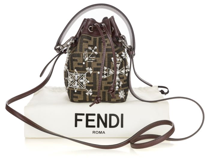 Fendi Crystal Embellished Mini FF Mon Tresor Bucket Bag