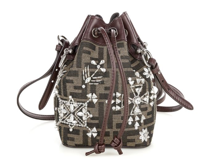 Fendi Crystal Embellished Mini FF Mon Tresor Bucket Bag