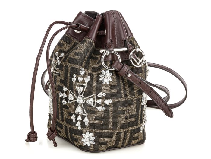 Fendi Crystal Embellished Mini FF Mon Tresor Bucket Bag